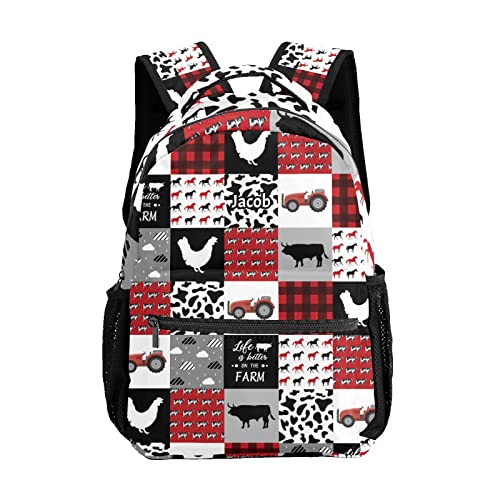 Farm Animals Cars Personalized Kids School Backpack Custom for Boys Girls Primary Daypack School Bookbag Travel Bag