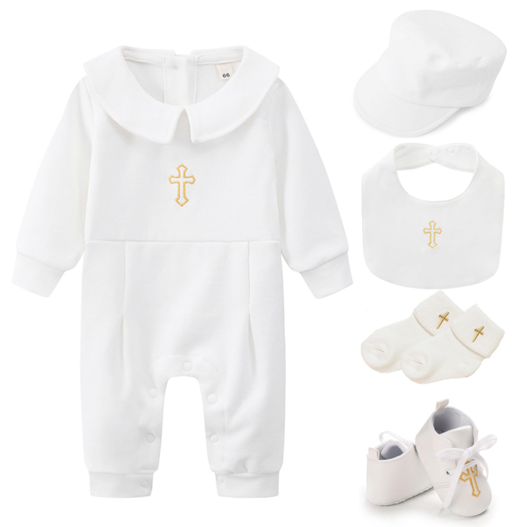 Costume de baptême bébé garçon blanc anti-irritation en coton avec chaussures, 80cm