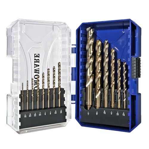 COMOWARE Cobalt Drill Bit Set- 14Pcs M42 8% Cobalt High Speed Steel Twist Jobber Length