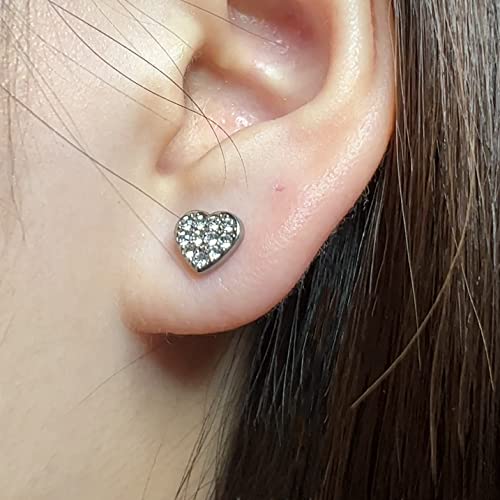 Limerencia G23 Pure Titanium Hypoallergenic Earrings, F136 Implant Grade Titanium Studs Suitable for Sensitive Ears Delicate Jewelry (CZ Cluster Heart, Silve)4