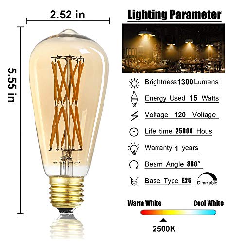 Leools Led Edison Filament Amber Bulb 15W,Equivalent 100W,Dimmable Led Edsion Bulb 2500K Warm White 1300Lm, E26 Base, Decorative Vintage Led Bulbs,360 Degrees Beam Angle, Pack Of 4 #TOP5