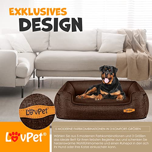 Lovpet® Hundebett Hundekissen Hundekorb Chiller, Inkl. Napf + 3X Kauknochen, Hundesofa Kissen für Kleine, Mittelgroße & Große Hunde, Bezug abnehmbar und waschbar, L 90 x 75 x 25 cm Braun