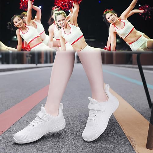 Youth Girls Boys White Cheerleading Shoes Athletic Training Tennis Breathable Competition Mesh Hook&Loop Cheer Sneakers 7