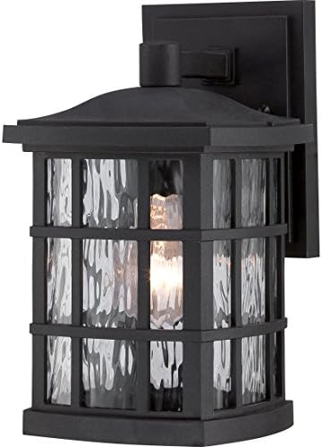 Quoizel Stonington Outdoor Wall Lantern, Coastal Armour 10.5 Inch 1-Light Mystic Black Vintage Wall Sconce, Clear Water Glass, 100W, Decorative Outside Lights for Patio, Porch, Garage or Yard