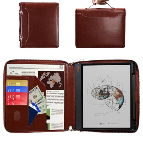 Image of E NET-CASE Case for 10.3 inch Boox Note Air4 C (2024) /Boox Note Air3 C (2023) - Business Handheld Design Upgraded PU Leather Cover with Zipper & Pen Holder (Brown)