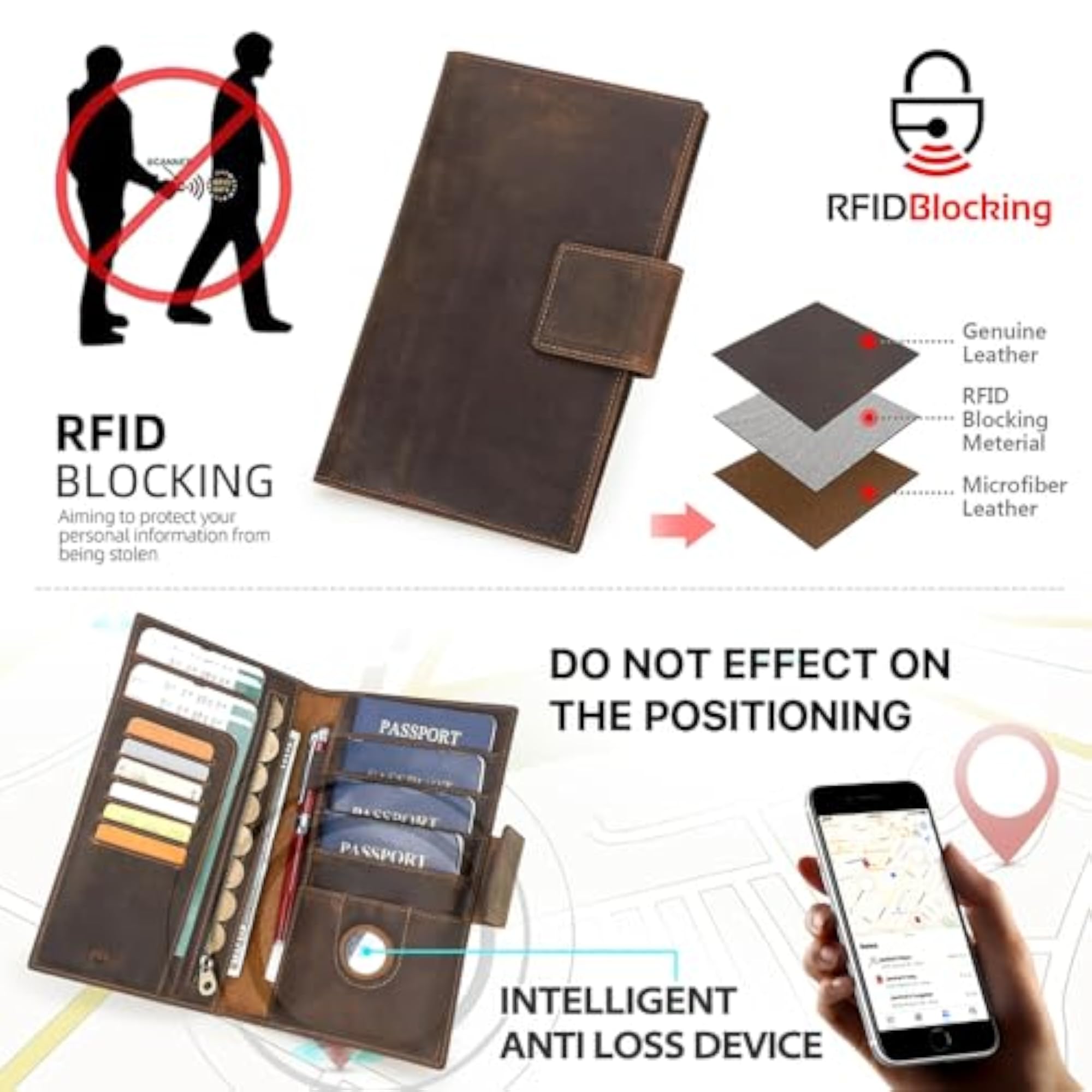 Genuine Leather Family Passport Holder for 4 Passports