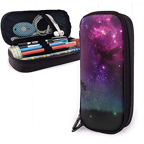 Preisvergleich Produktbild Schöne sternenklare nacht szene leder federmäppchen, bleistiftbeutel stifthalter stationären fall