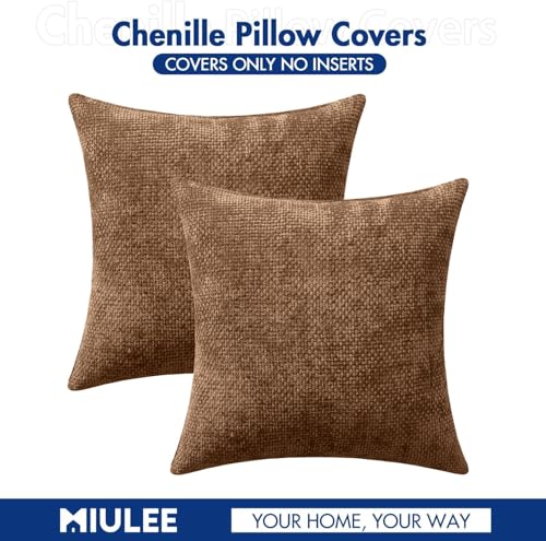 Image of MIULEE Pack of 2 Couch Throw Pillow Covers 18x18 Inch Neutral Golden Brown Boho Accent Decorative Pillow Covers Soft Chenille Farmhouse Cushion Covers for Home Decor Bed Sofa Living Room
