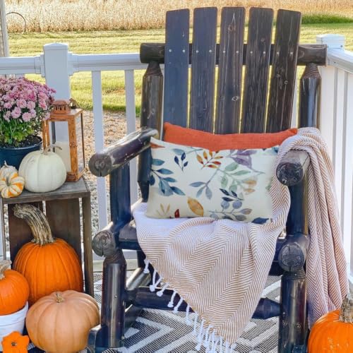 Image of Fall Pillow Covers 12x20 inch Blue White Fallen Leaves Decorative Outdoor Lumbar Throw Pillow Covers Autumn Thanksgiving Farmhouse Decoration for Home Couch