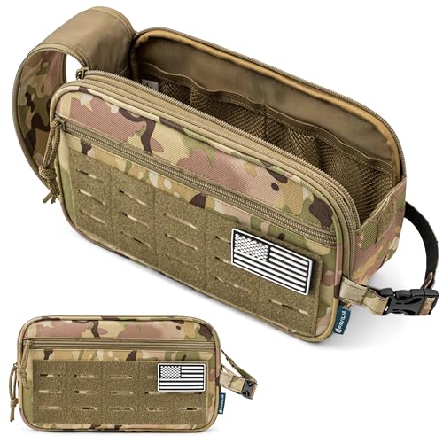PAVILIA Bolsa de Higiene Pessoal Tática para Homens, Bolsa de Viagem de Higiene, Kit Dopp Militar, Bolsa Molle Resistente à Água, Essenciais para Barbear Masculina, Estojo Organizador Pequeno de