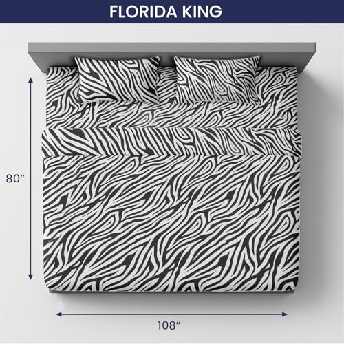 Image of SGI 108 inchx80 inch 4 Pc Florida King Sheet Set 600 TC 18 inch Deep, Zebra Print