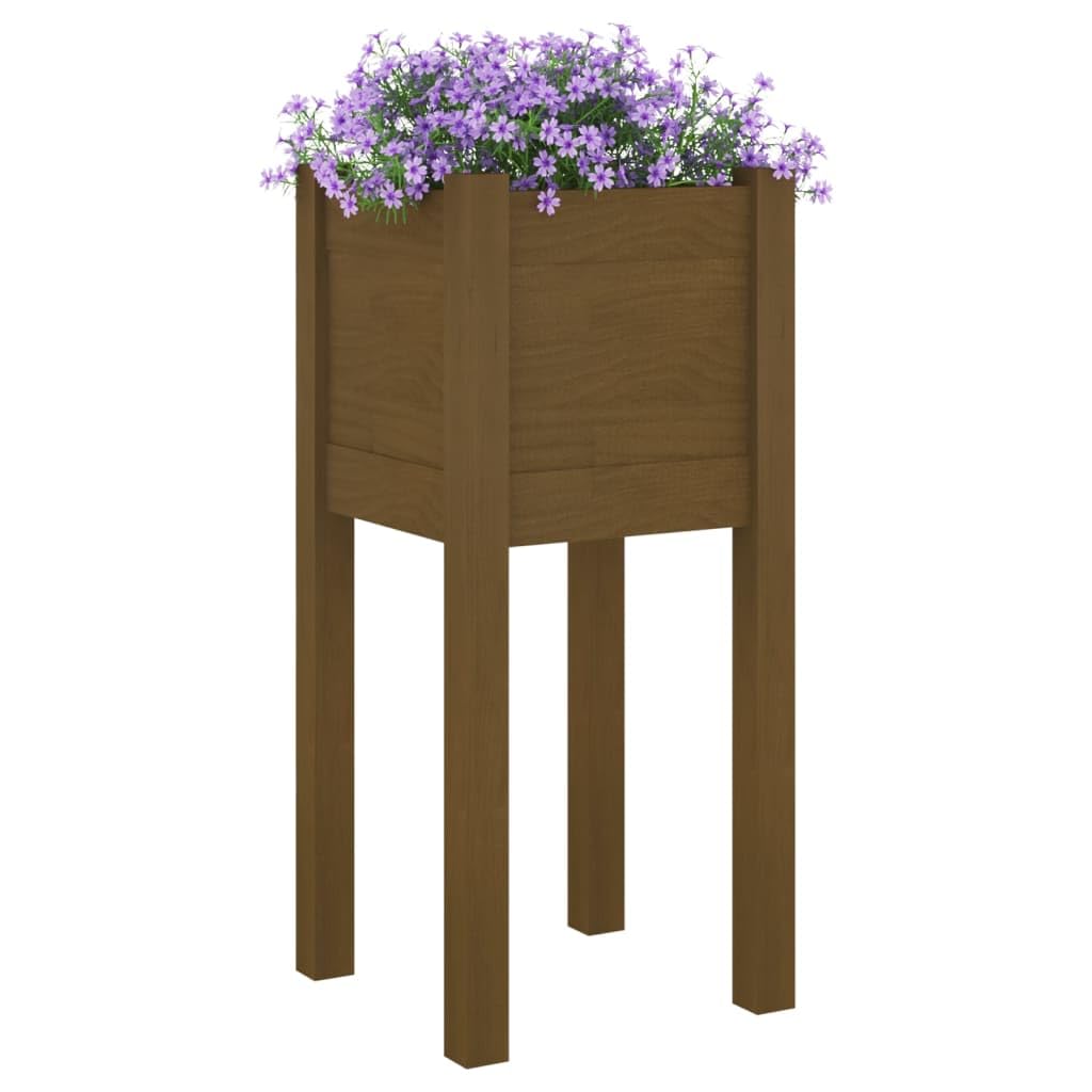 Pflanzkübel aus massivem Kiefernholz in Honigbraun 31 x 31 x 70 cm für Balkon Terrasse Garten und Fensterbank, wetterbeständig für Blumen Kräuter Gemüse und Outdoor Einsatz