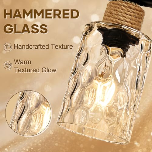 Image of MOKATNG Bathroom Light Fixtures, 3-Light Coastal Vanity Lights with Crystal Glass Shade, Black Bathroom Wall Lamp for Mirror Kitchen Hallway Cabinet