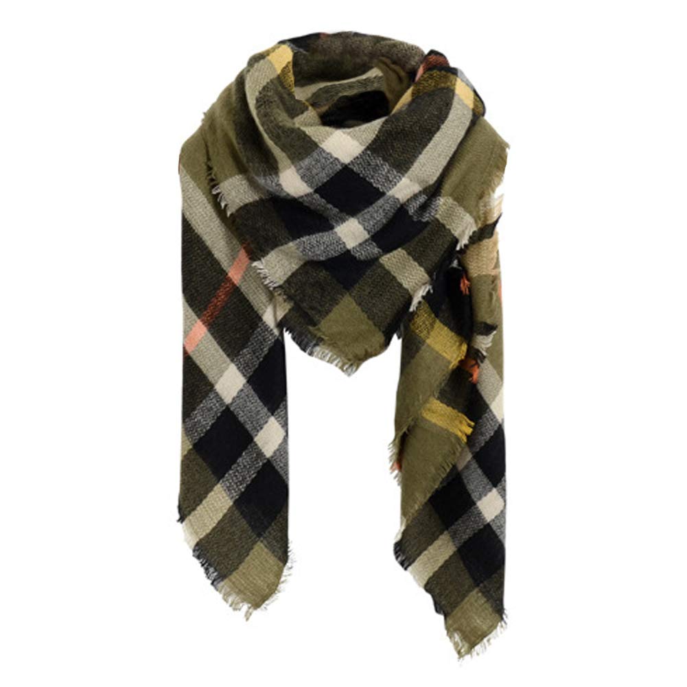 Sunday Rose Women's Olive Checked Blanket Scarf Plaid Tartan Wrap Shawl