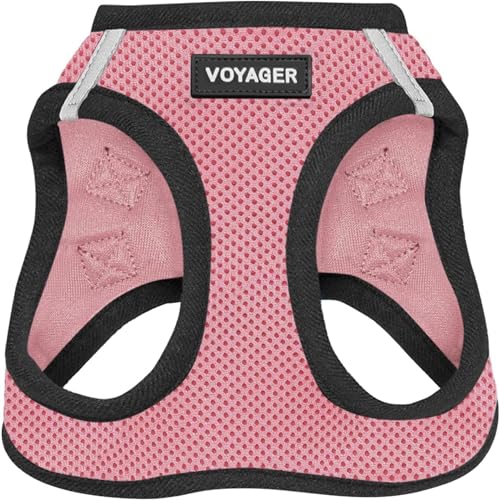 Best Pet Supplies - All Weather Mesh / Plush, Reflective, No Pull Harness for Small, Medium Dogs, Cats - Secure with Hook & Loop Fastener, Buckle, Double D-Rings - Pink/Black Trim, L