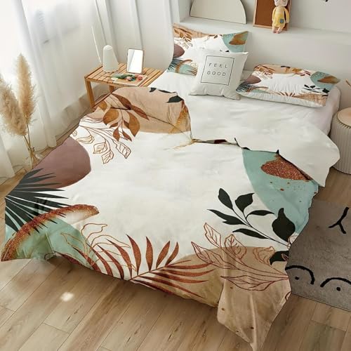 Parure de couette imprimé abstrait style boho avec grands oreillers