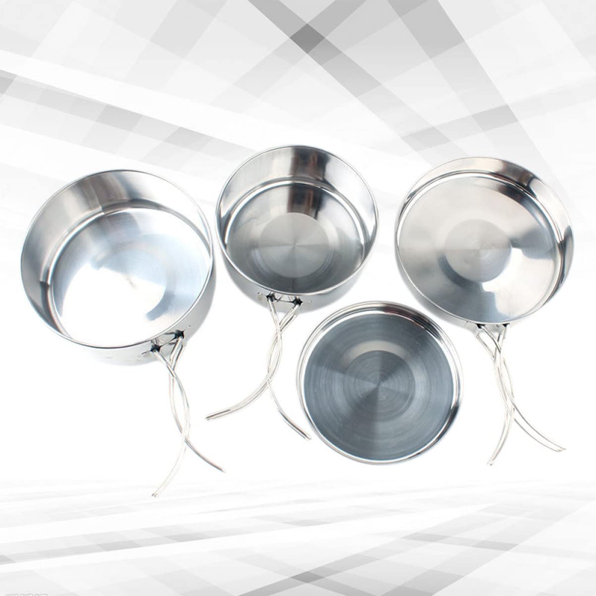 Sosoport 4piezas Platos Acero Inoxidable para Camping Juego De Olla Utensilios De Cocina Accesorios para Exteriores