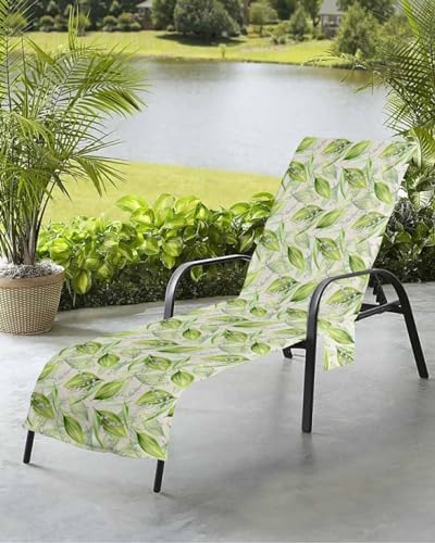 Green Leaves Beach Chair Towel Covers for Chaise Lounge With Side Pocket, Soft Plush Pool Towels Cover for Patio Sunbathing Outdoor 29''x85'' Spring Summer Botanical Floral Farmhouse