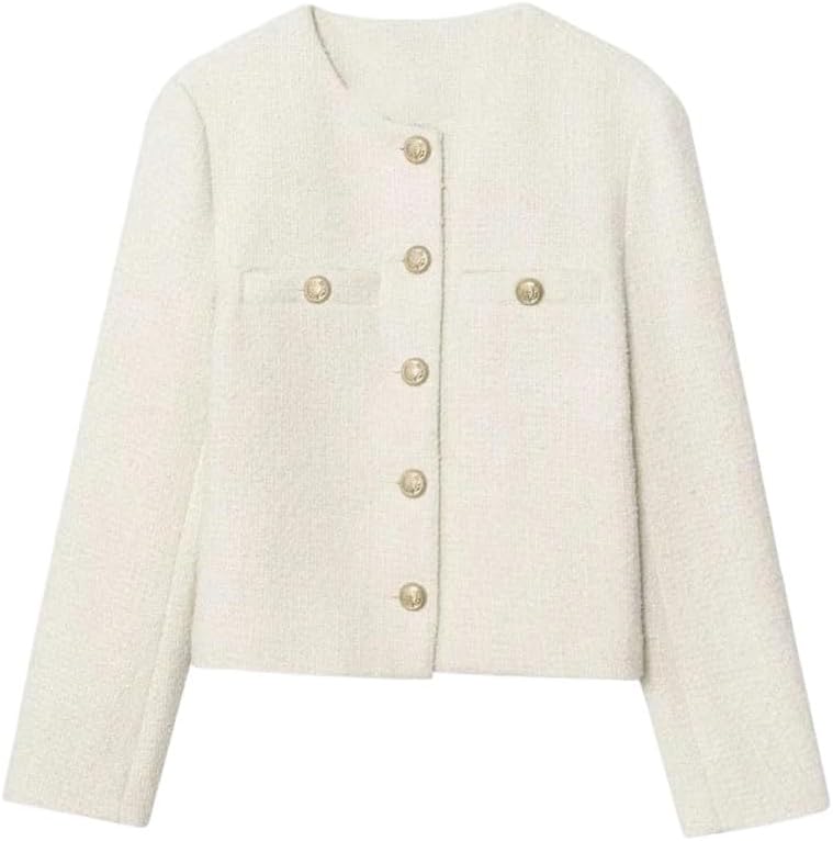 Women's Round Neck Long Sleeve Metal Button Jackest