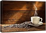 wall26 Canvas Print Wall Art Cafe Espresso on Bed of Coffee Beans with Wood Grain Fruit Food Photography Realism Chic Scenic Colorful Multicolor Ultra for Living Room, Bedroom, Office - 32'x48'