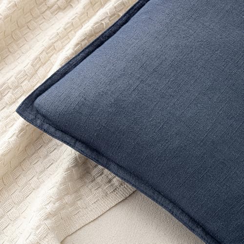Image of MIULEE Decorative Pillow Covers 20x20 Inch Indigo Blue Boho Farmhouse Neutral Couch Throw Pillows for Bed Pack of 2 Accent Coastal Modern Pillowcase Summer Sofa Livingroom Home Decor