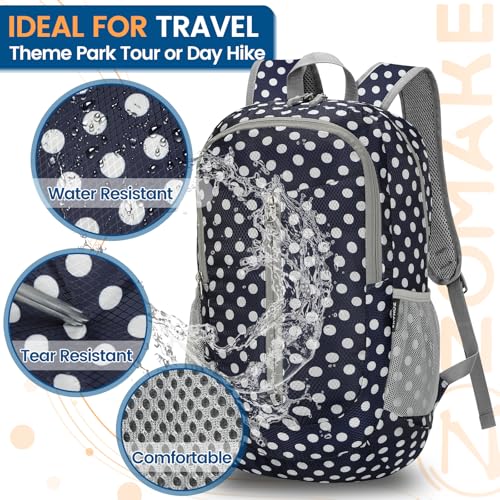 Image of ZOMAKE Ultra Lightweight Packable Backpack 25L, Foldable Hiking Backpacks Water Resistant Small Folding Daypack for Travel(Blue, White Polka Dot)