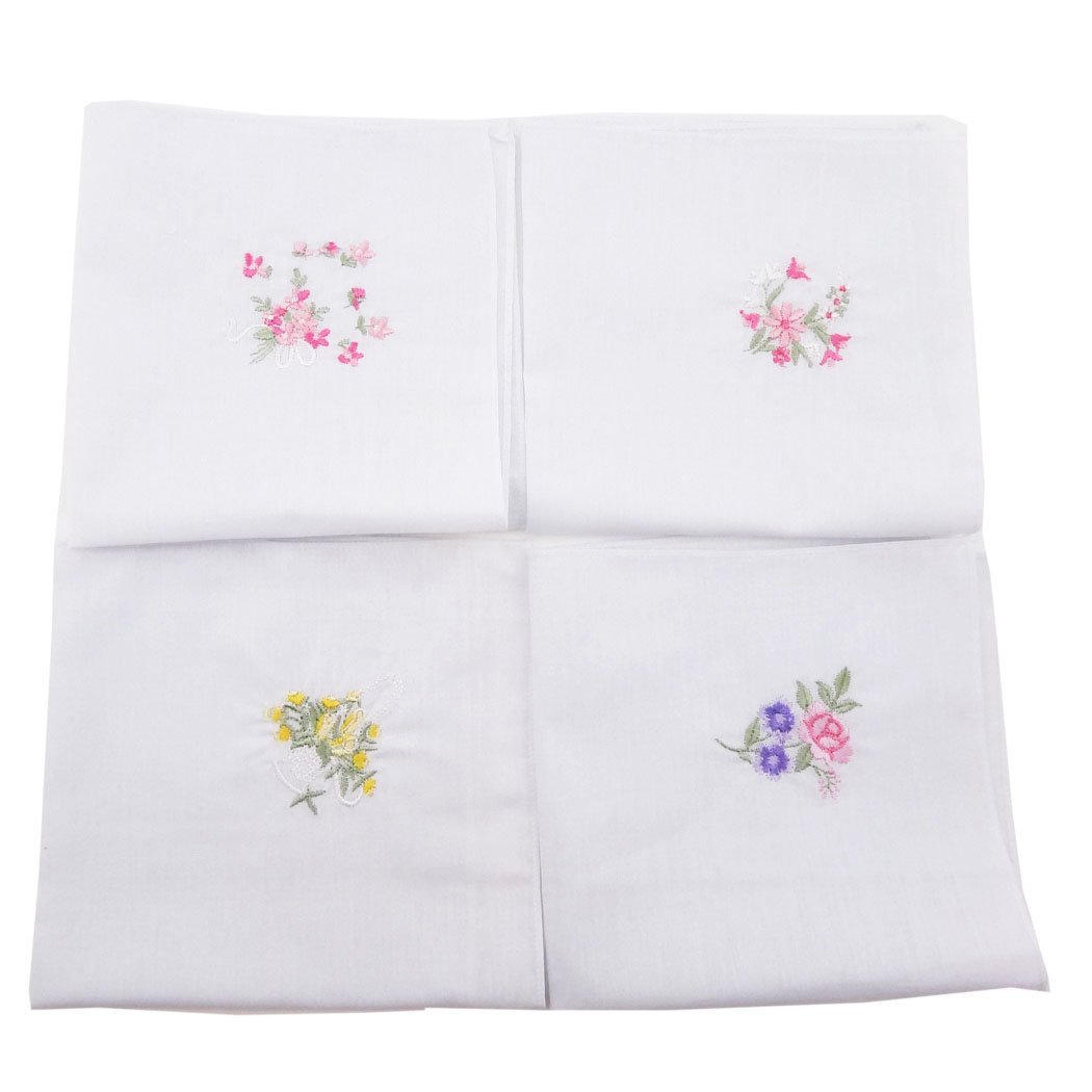 Owmhandkerchief Dozen Floral Embroidered Cotton Ladies