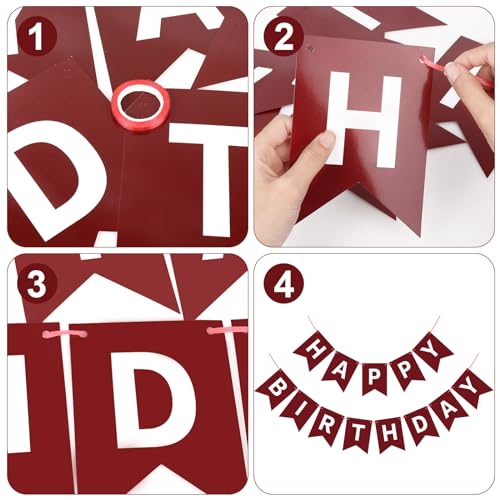 Image of Hooqict Burgundy Happy Birthday Banner Sign for Backdrop Burgundy Birthday Party Decorations for Kids Girls Women Party Banner Wall Porch Door Hanging Garland