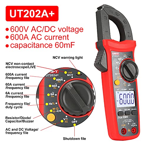 Uni-T Ut202A+ Digital Clamp Meter 6000 Counts Auto Range True Rms ;Backlight ; Ncv Multimeter #TOP3