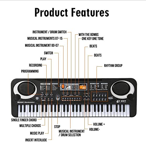 JIREOU 61 clés numériques Clavier électronique Electronic Piano Cadeau Kids Instrument de Musique Clavier Musical Professionnel - Les Beatles, Paul McCartney, John Lennon, RIngo Starr, George Harrison JIREOU 61 clés numériques Clavier électronique Electronic Piano Cadeau Kids Instrument de Musique Clavier Musical Professionnel – Image 4