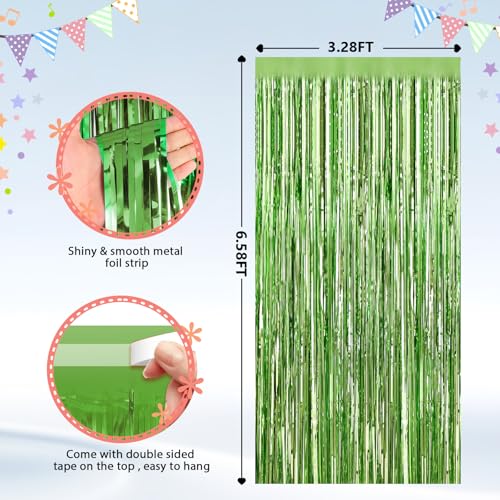 Image of GCB 2Pack Light Green Foil Curtain Backdrop Green Metallic Tinsel Foil Fringe Curtains Photo Booth Props for Birthday Wedding Engagement Baby Shower Bachelorette Xmas Holiday Celebration Party Decors