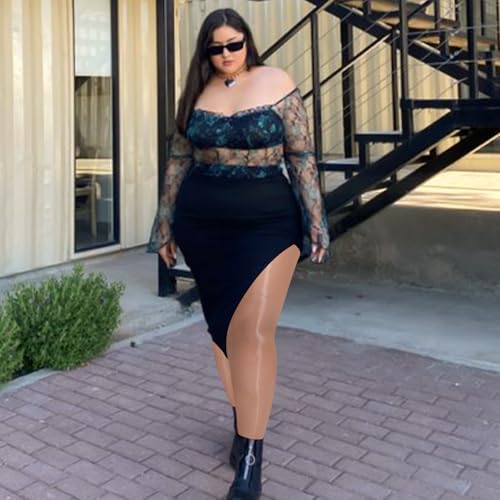 MANZI Women's Plus Size Shimmer Glossy Sheer Tights Seamless Shiny Silk reflections Pantyhose Oil Pearlescent Stockings4