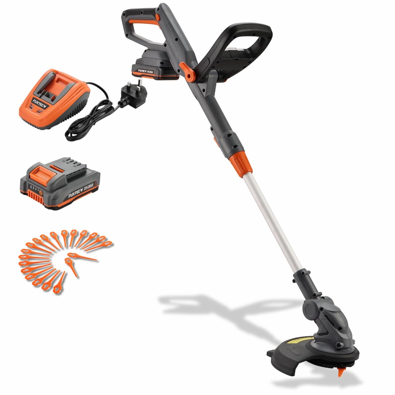 FUXTEC FX-GT20 Cordless Grass Trimmer & Strimmer | 20V Electric Strimmer with Telescopic Shaft, Adjustable Cutting Head, Battery & Fast Charger Included