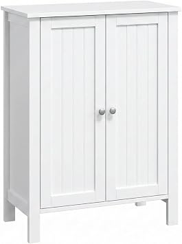 Bonnlo Bathroom Cabinet Free Standing Floor Storage with Double Door Adjustable Shelf Space Saver Decorative Modern Bathroom Furniture White