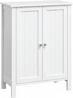 Bonnlo Bathroom Cabinet Free Standing Floor Storage with Double Door Adjustable Shelf Space Saver Decorative Modern Bathroom Furniture White