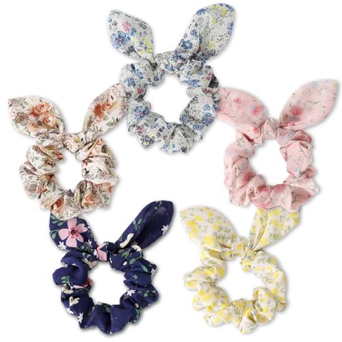 Golilyfine ASH0056 5Pcs Hair Scrunchies For Women,Bunny Ear Scrunchies Hair Ties,Cute Bow Scrunchies cover