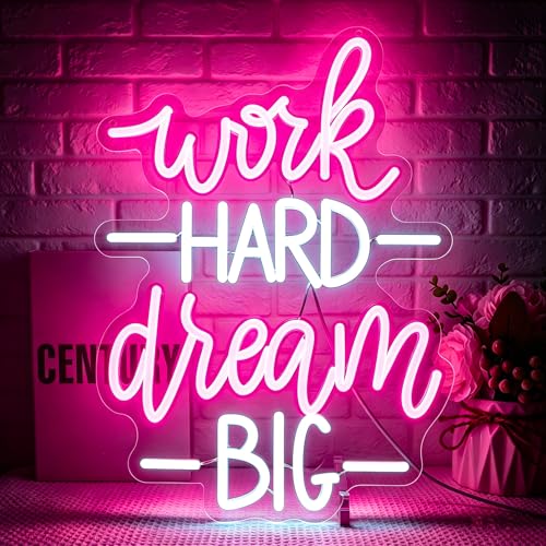 Image of Work Hard Dream Big Neon Sign Led Neon Lights Neon Signs for Wall Decor Light Up Sign for Birthday Party Club Gift