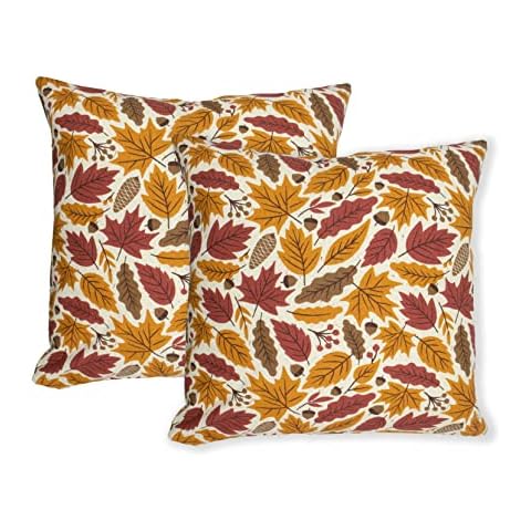 PurpleEssences Fall Collection Set of 2 Farmhouse Throw Pillow Covers Cushion Case 100% Cotton for Fall Home Decor (16" X 16", Fall Garden) Cover