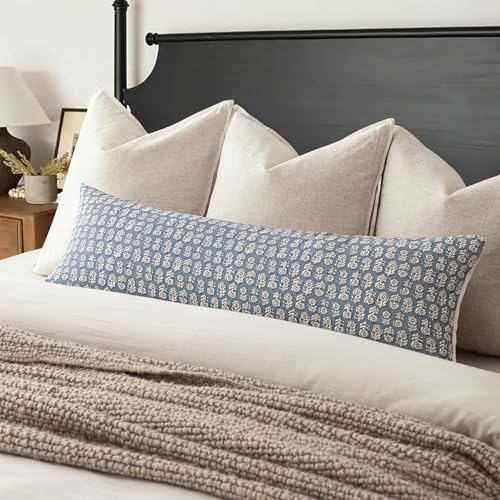 Image of Foindtower Set of 2 Decorative Neutral Body Lumbar Throw Pillow Covers Vintage Accent Farmhouse Cushion Covers Floral Home Decor for Sofa Couch Chair Bedroom Living Room,14x36 Inch,Dusty Blue