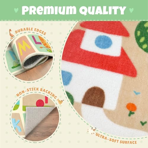 Image of Hazo Haus Washable Kids Playroom Rug - 5x7 Play Rug for Preschool Toddlers, Girls, Educational with Cute Animals - Non-Slip, Stain Resistant, Soft & Safe for Bedroom, Play Room and Classroom - Blue