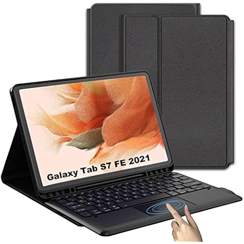 Keyboard Case for Samsung Galaxy Tab S7 FE 12.4 inch - Detachable Wireless Magnetic Smart Tablet Touchpad Waterproof Keyboard Cover - Slim Black Keyboard with Pen Holder for S7 FE SM-T730/T733/T736 Cover