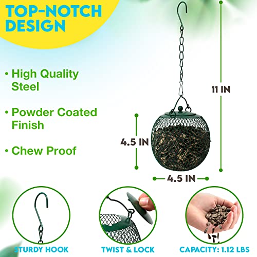 Hanging Mesh Ball Bird Feeder, Green, Durable Metal, Rust & Uv Resistant, Outdoor Wild Bird Un-Shelled Peanut Feeder Sunflower Seed Ball #TOP3
