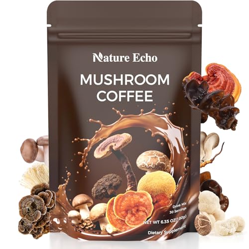 Mushroom Coffee 11 in 1 Mushrooms with Ashwagandha, Lion's Mane, Reishi, Cordyceps, Shiitake, King Trumpet & Turkey Tail,Instant Coffee Powder for Boosts, Energy, Focus & Immunity Support(30 Servings)