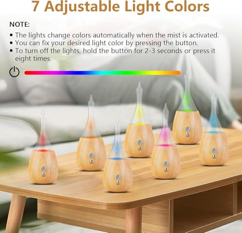 Image of Lychee Essential Oil Diffuser Humidifiers, 7 Colors Light Setting, Quiet Diffuser, Small Aromatherapy Diffuser with Wood Grain Base for Room Home Office Bedroom Nice Gift