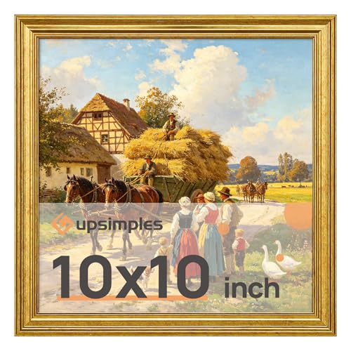 Image of upsimples 10x10 Picture Frame, Vintage Frames Decor, 1Pack Gold | Fit 8x8 and 10 x 10 Square Photo, Wall or Tabletop Display, Antique-style Decoration, Rustic Farmhouse Decor, For Weddings