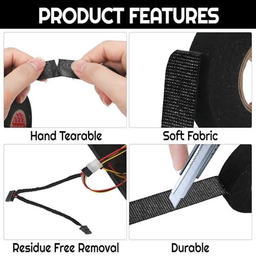 5 Stück KFZ Gewebeband, Auto Kabelbaum Filzband Selbstklebend, Gewebeband Panzerklebeband, Hitzebeständiges Kabelbaum Filzband Isolierband,Isolierband Schwarz für Kabelbäume Elektrisches Klebeband