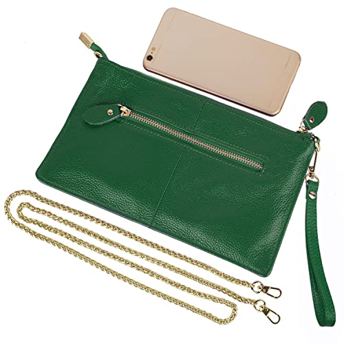 Image of YALUXE Genuine Leather Wristlet Handbags Purses Cell Phone Pocket Clutch Wallet Crossbody Bags for Women