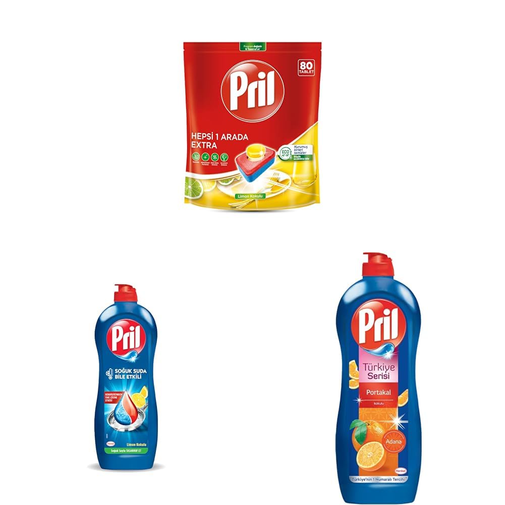 Pril Hepsi Bir Arada Extra 80 Tablet + Elde 675 Ml Limon + Elde 675 Ml Portakal