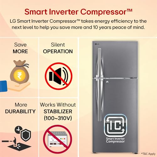 Image of LG 240 L 3 Star Frost-Free Smart Inverter Double Door Refrigerator (GL-S292RDSX, Dazzle Steel, Convertible & Multi Air Flow Cooling)