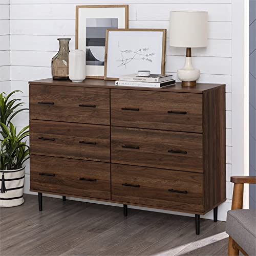 Walker Edison Mila Modern 6 Drawer Storage Buffet, 52 Inch, Dark Walnut #TOP1